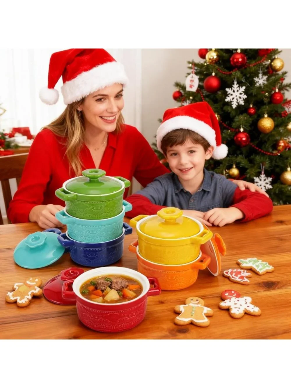 Set of 6 Mini Cocotte Ramekins with Lids - Oven Safe Ceramic Casserole Dishes, 8